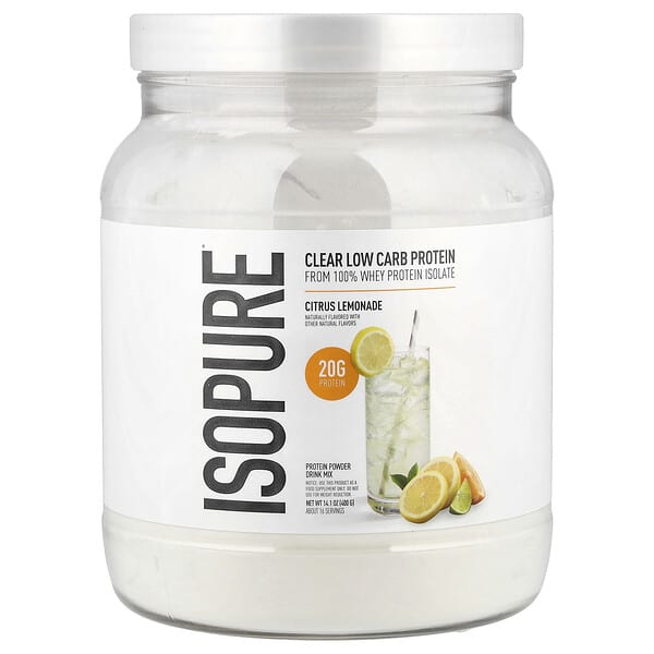 Isopure, Proteína pura con bajo contenido de carbohidratos en polvo, Limonada cítrica, 400 g (14,1 oz)