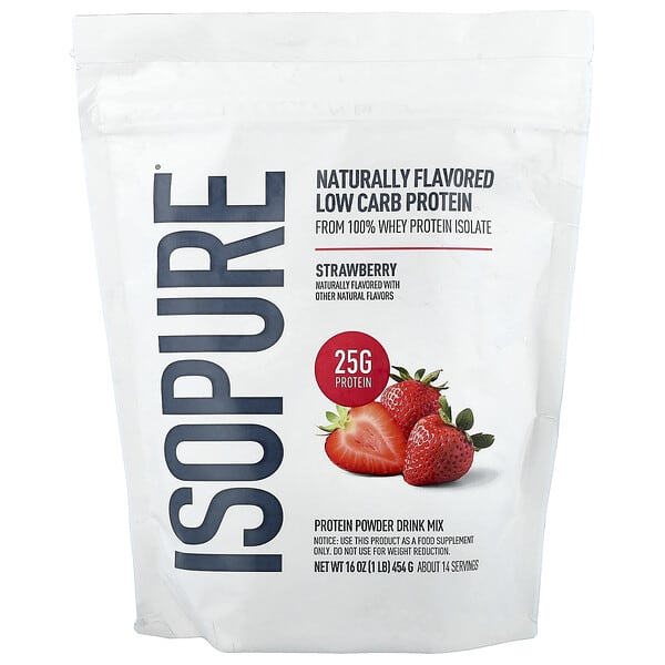 Isopure, Low Carb Protein Powder, Strawberry, 1 lb (454 g) — product photo 1