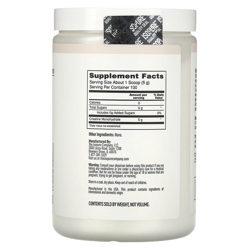 Isopure Unflavored Creatine Monohydrate Powder, Zero Added