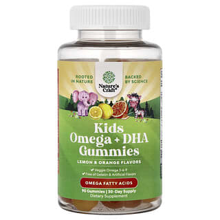 Nature's Craft, お子様向けオメガ＋DHA（ドコサヘキサエン酸）グミ、レモン＆オレンジ風味、グミ90粒