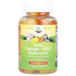 Nature's Craft, Kids Omega + DHA Gummies, Fruchtgummis mit Omega und DHA für Kinder, Zitrone und Orange, 90 Fruchtgummis