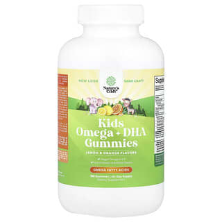 Nature's Craft, Kids Omega + DHA Gummies, Fruchtgummis mit Omega und DHA für Kinder, Zitrone und Orange, 180 Fruchtgummis