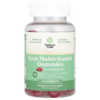 Nature's Craft, Мултивитамини за тийнейджъри Gummies, без захар, малина, 60 Gummies