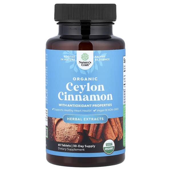 Nature's Craft, Organic Ceylon Cinnamon, 60 Tablets (500 mg per Tablet) — product photo 1