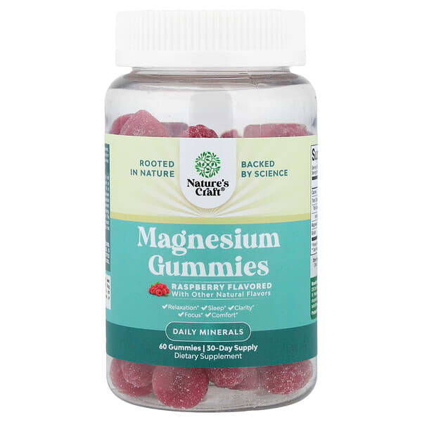 Nature's Craft, Magnesium Gummies, Raspberry, 60 Gummies