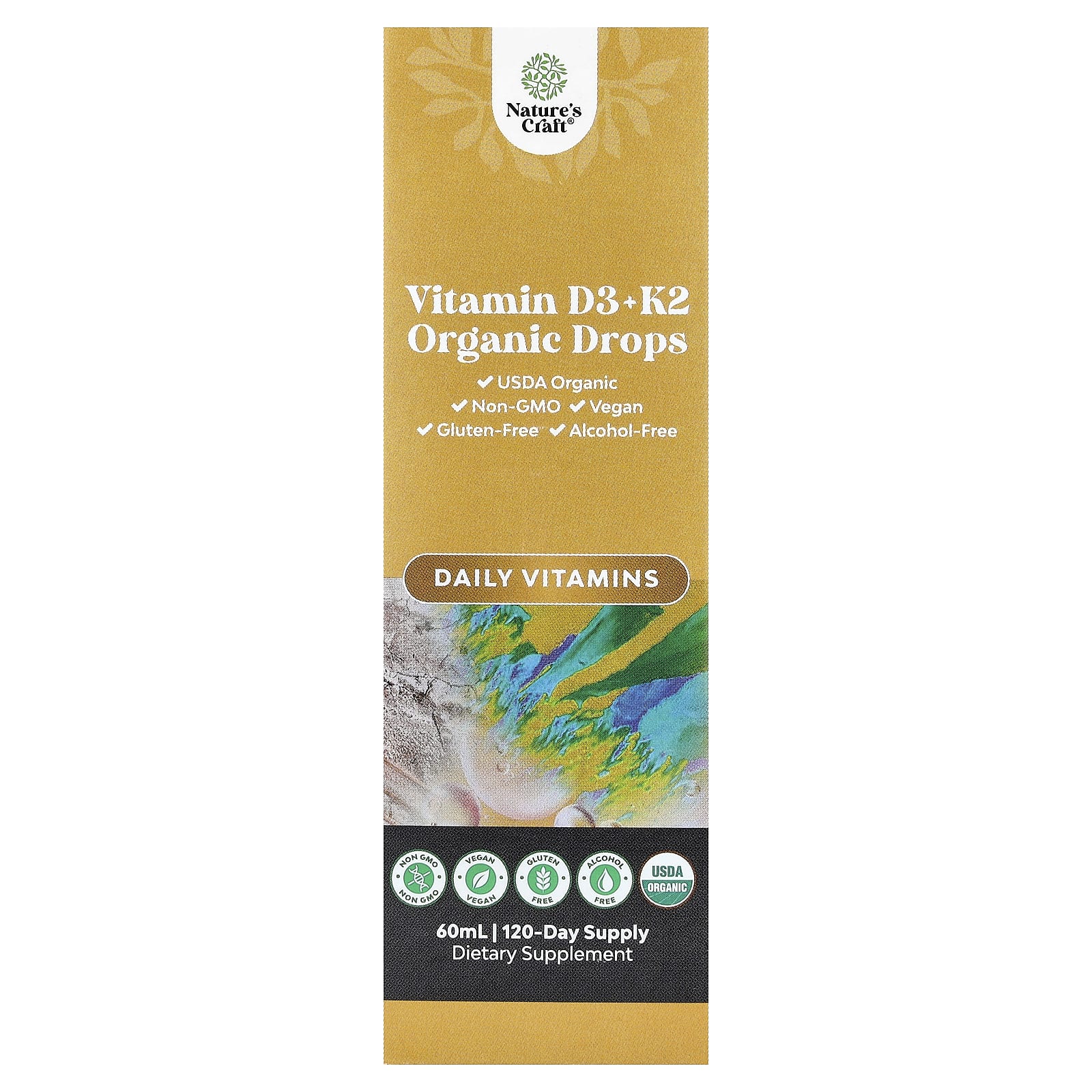 Nature's Craft Organic Vitamin D3 + K2 Drops, Alcohol-Free – 60 ml de Nature's Craft