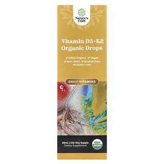 Nature's Craft, Vitaminas D3 e K2 Orgânicas em Gotas, Sem Álcool, 60 ml