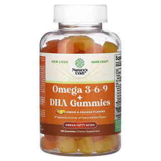 Nature's Craft, Omega 3-6-9 + DHA-Fruchtgummis, Zitrone und Orange, 120 Fruchtgummis