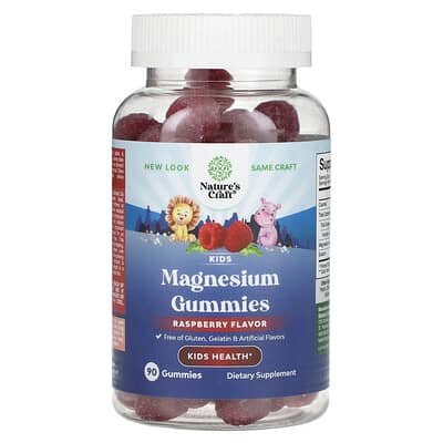 Nature's Craft, Kids' Magnesium Gummies, Raspberry, 90 Gummies
