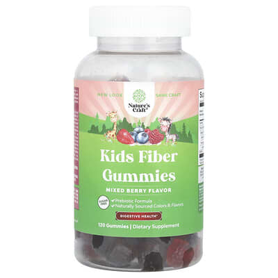 Nature's Craft, Kids' Fiber Gummies, Sugar-Free, Mixed Berry Flavor, 120 Gummies