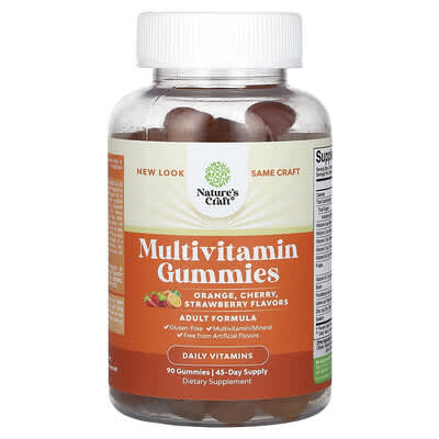 Nature's Craft, Multivitamin Gummies, Orange, Cherry, Strawberry, 90 Gummies
