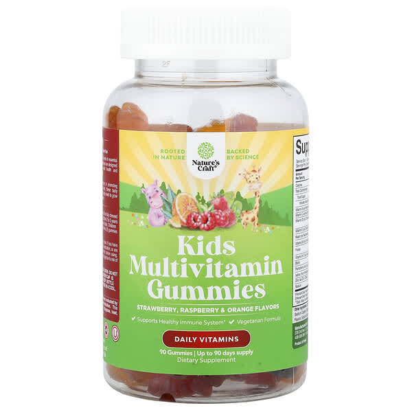 Kids Multivitamin Gummies, Strawberry, Raspberry & Orange, 90 Gummies