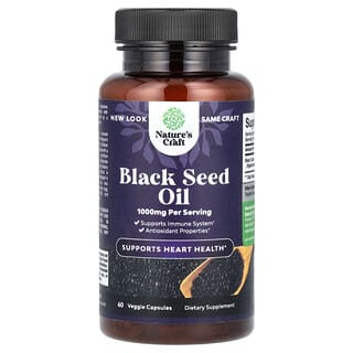Nature's Craft‏, שמן זרעים שחורים, 1,000 מ"ג, 60 כמוסות צמחיות (500 מ"ג לכמוסה)