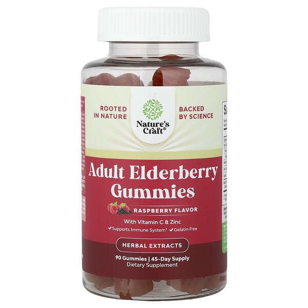 Nature's Craft, Adult Elderberry Gummies with Vitamin C & Zinc, Raspberry, 90 Gummies — product photo 1