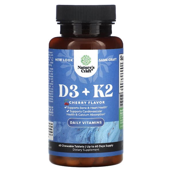 Nature's Craft, D3 +K2, Cherry, 60 Chewable Tablets