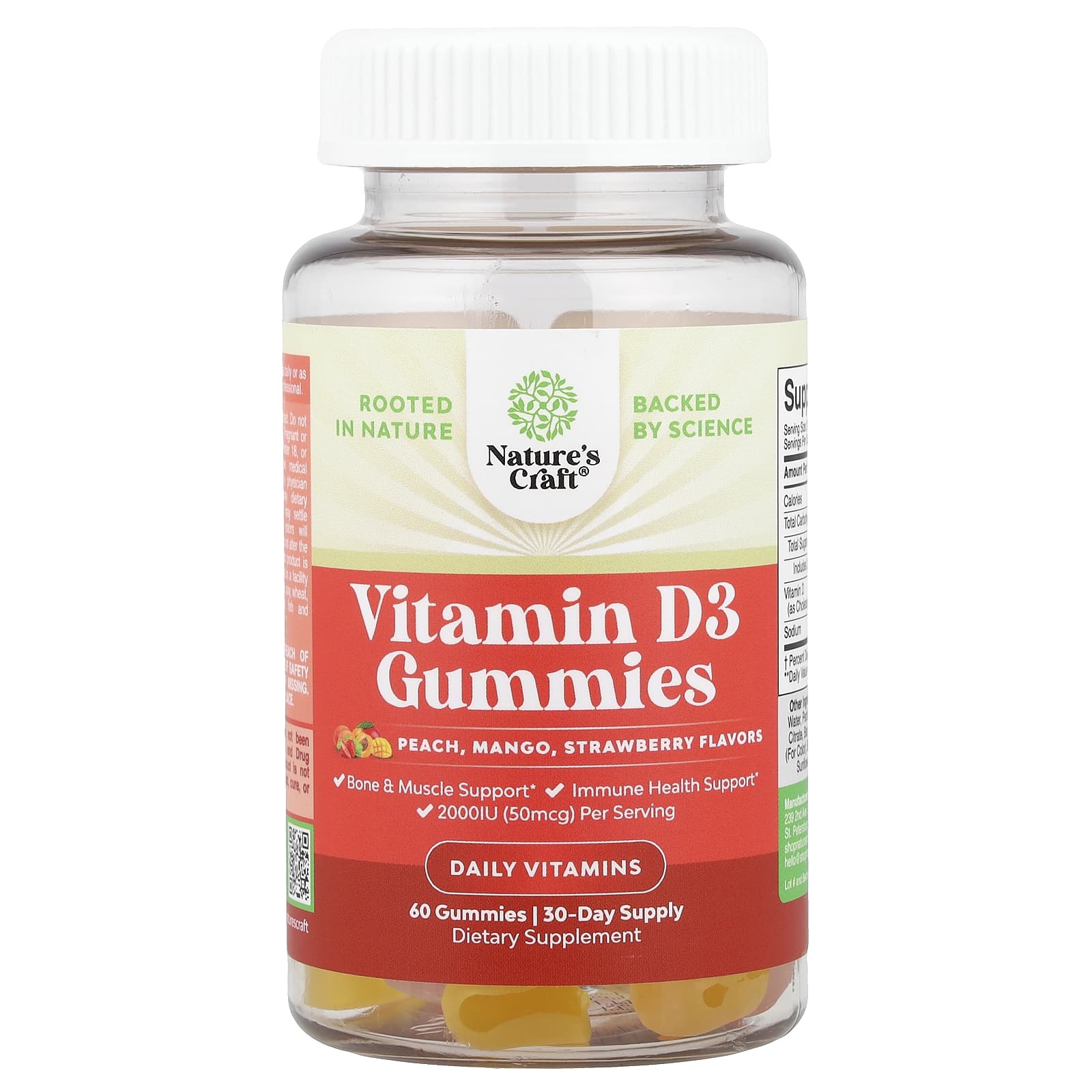 Nature's Craft Vitamin D3 Gummies, Mango, Strawberry – Peach – 3 gommes de Nature's Craft