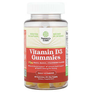 Nature's Craft, Vitamine D3 Gummies, Perzik, Mango, Aardbei, 60 Gummies, (25 mcg (1.000 IE) per Gummy)