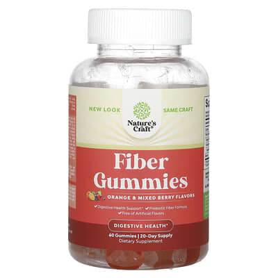 Nature's Craft, Fiber Gummies, Citrus & Mixed Berry Flavors, 60 Gummies