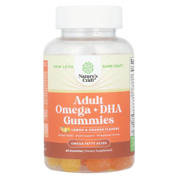 Nature's Craft Adult Omega + DHA Gummies, Lemon & Orange, 60 Gummies