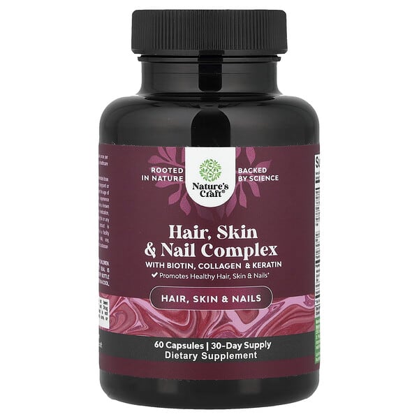 Nature's Craft, Hair, Skin & Nail Complex with Biotin, Collagen & Keratin, 60 Capsules — product photo 1