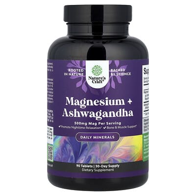 Nature's Craft, Magnesium + Ashwagandha, 90 Tablets