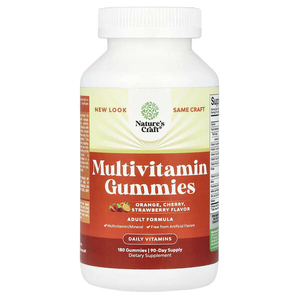 Nature's Craft Multivitamin Gummies, Orange, Cherry, Strawberry, 180 Gummies