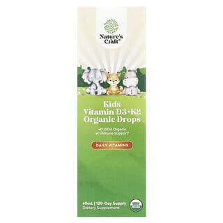 Nature's Craft, Gouttes vitamines D3 + K2 biologiques pour enfants, 60 ml