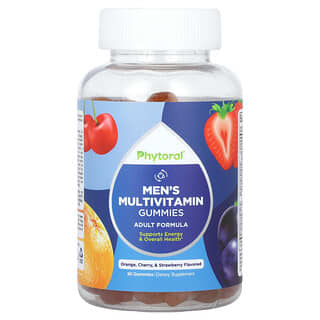 Phytoral, Men‘s Multivitamin Gummies, Multivitamin-Fruchtgummis für Männer, Orange, Kirsche und Erdbeere, 90 Fruchtgummis
