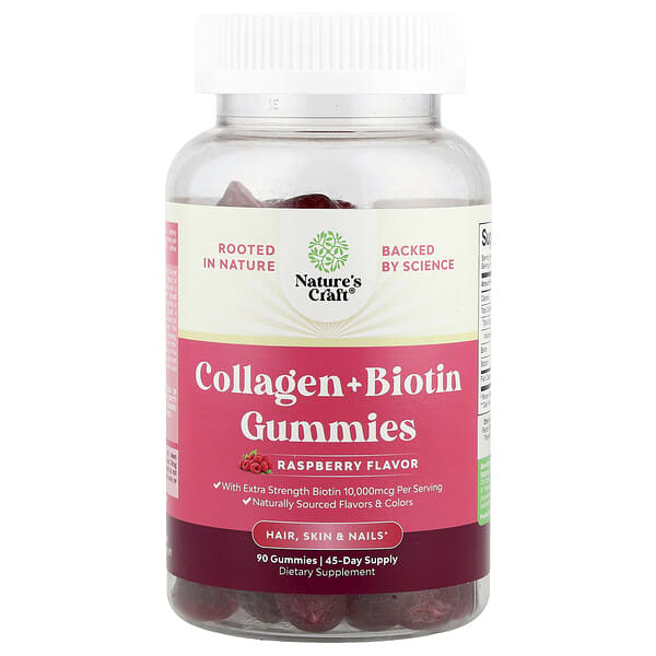 Collagen + Biotin Gummies, Raspberry, 90 Gummies