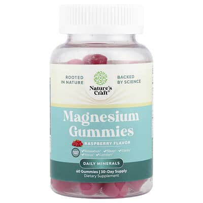 Nature's Craft, Magnesium Gummies, Raspberry, Sugar Free, 60 Gummies