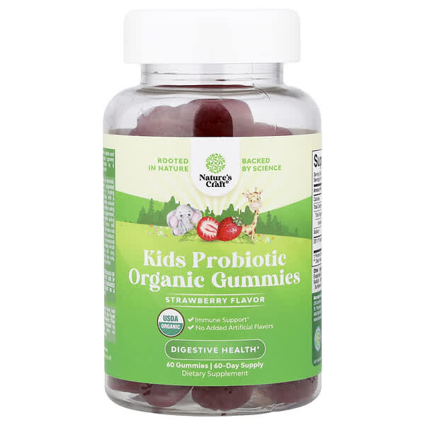 Kids Probiotic Organic Gummies, Strawberry, 60 Gummies