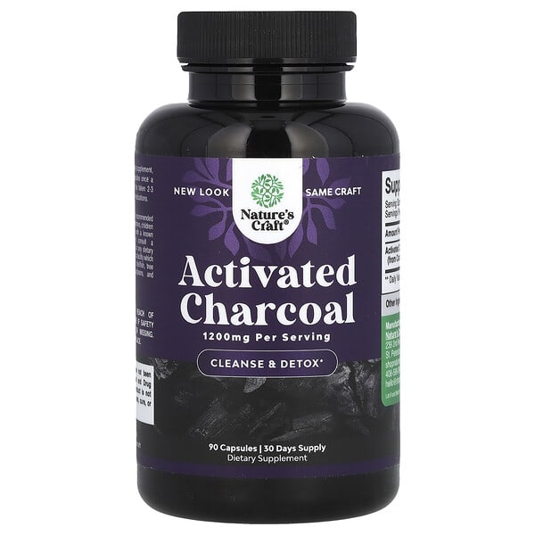 Nature's Craft, Activated Charcoal, 1200 mg, 90 Capsules (400 mg per Capsule)