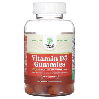 Nature's Craft, Vitamin D3 Gummies, Peach, Mango, Strawberry, 2,000 IU (50 mcg), 120 Gummies (1,000 IU (25 mcg) per Gummy)