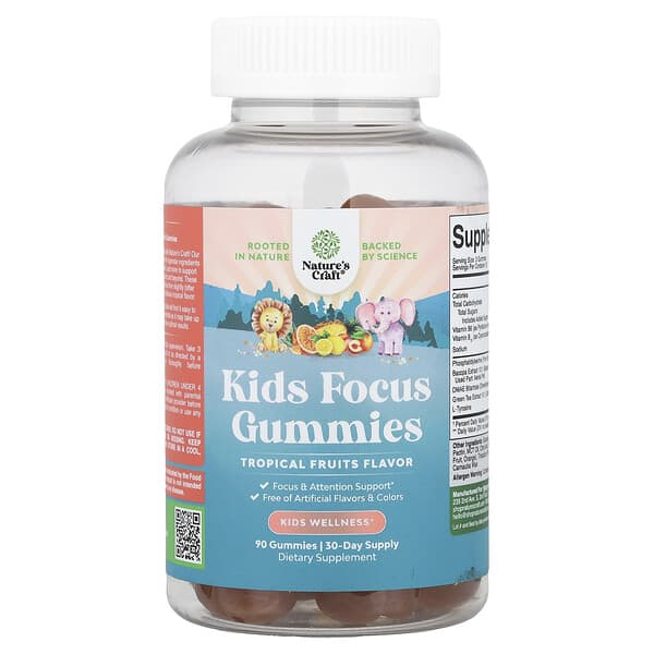 Nature's Craft, Kids Focus Gummies, Tropical Fruits, 90 Gummies — product photo 1