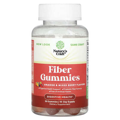 Nature's Craft, Fiber Gummies, Orange and Assorted Berry Flavors, 30 Gummies