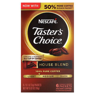 Nescafé, Taster's Choice, Instant Coffee, House Blend, Light/Medium, 6 Packets, 0.1 oz (3 g) Each