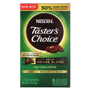 Nescafé, Taster's Choice, House Blend, растворимый кофе, легкая/средняя обжарка, без кофеина, 5 пакетиков по 3 г (0,1 унции)