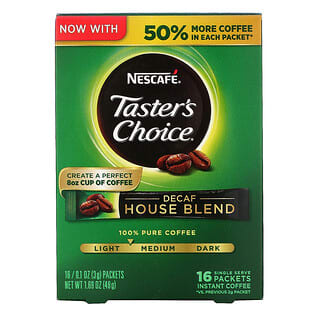 Nescafé, Taster's Choice, Café Instantâneo, Descafeinado, 16 pacotes de porção única, 0,1 oz (3 g) cada