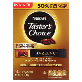 Nescafé, Taster's Choice, растворимый кофе, с фундуком, средняя/темная обжарка, 16 пакетиков по 3 г (0,1 унции)