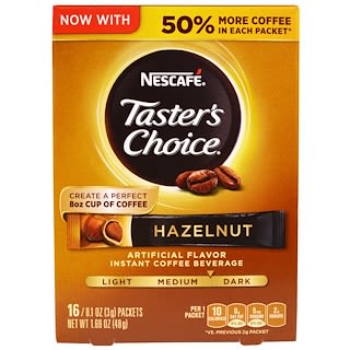 Nescafé, Taster's Choice，速溶咖啡饮品，榛子，中度/深度烘焙，16 包，每包 0.1 盎司（3 克）
