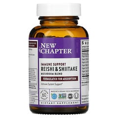 New Chapter, Suporte Imunológico, Mistura de Cogumelos Reishi e Shiitake, 60 Cápsulas Veganas