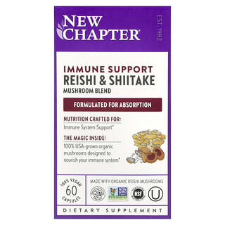 New Chapter, Soutien immunitaire, Mélange de champignons Reishi et Shiitake, 60 capsules véganes