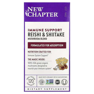 New Chapter, Soutien immunitaire, Mélange de reishi et de shiitake, 120 capsules véganes