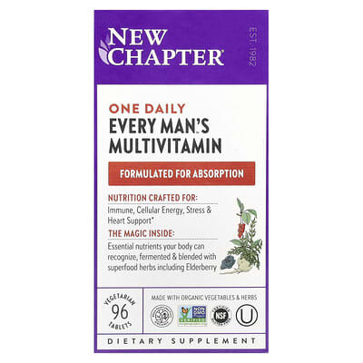 New Chapter, Every Man One Daily Whole Food Vegan Multivitamin for Men, 96 Vegan Tablets