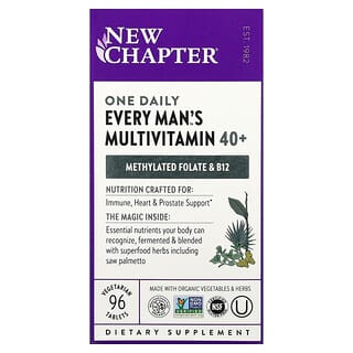 New Chapter, Suplemento multivitamínico de 40 años en adelante, Una ingesta diaria para todos los hombres, 96 comprimidos vegetales