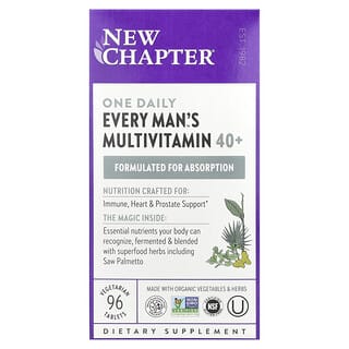 New Chapter, 40+ Every Man's One Daily, Multivitamínico de Alimento Integral, 96 Comprimidos Vegetarianos