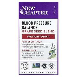 New Chapter, Blood Pressure Balance, Mistura de Semente de Uva, 60 Cápsulas Veganas