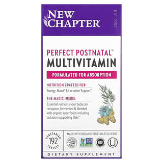 New Chapter, Suplemento multivitamínico a base de alimentos integrales Perfect Postnatal, 192 comprimidos vegetales