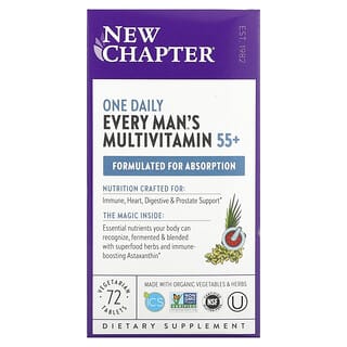 New Chapter, Every Man's, Suplemento multivitamínico de una ingesta diaria para hombres de 55 años en adelante, 72 comprimidos vegetales