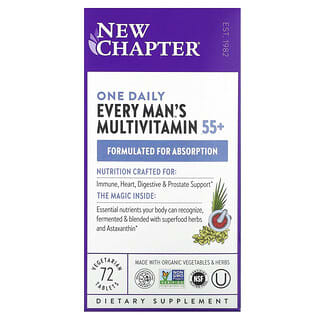 New Chapter, Every Man's, Suplemento multivitamínico de una ingesta diaria para hombres de 55 años en adelante, 72 comprimidos vegetales